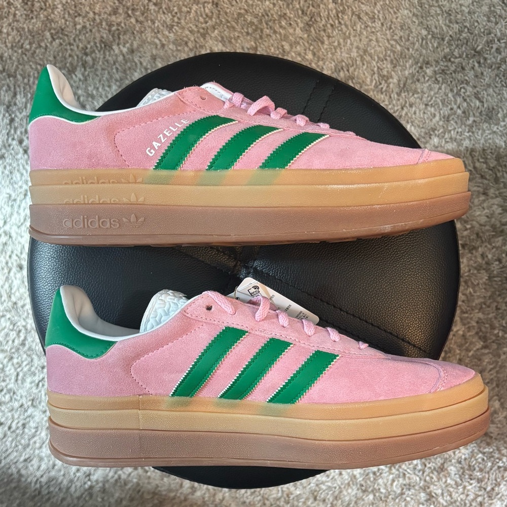 adidas Gazelle Platform Sneakers in Pink and Green with Gum Sole - Picture 8 of 10